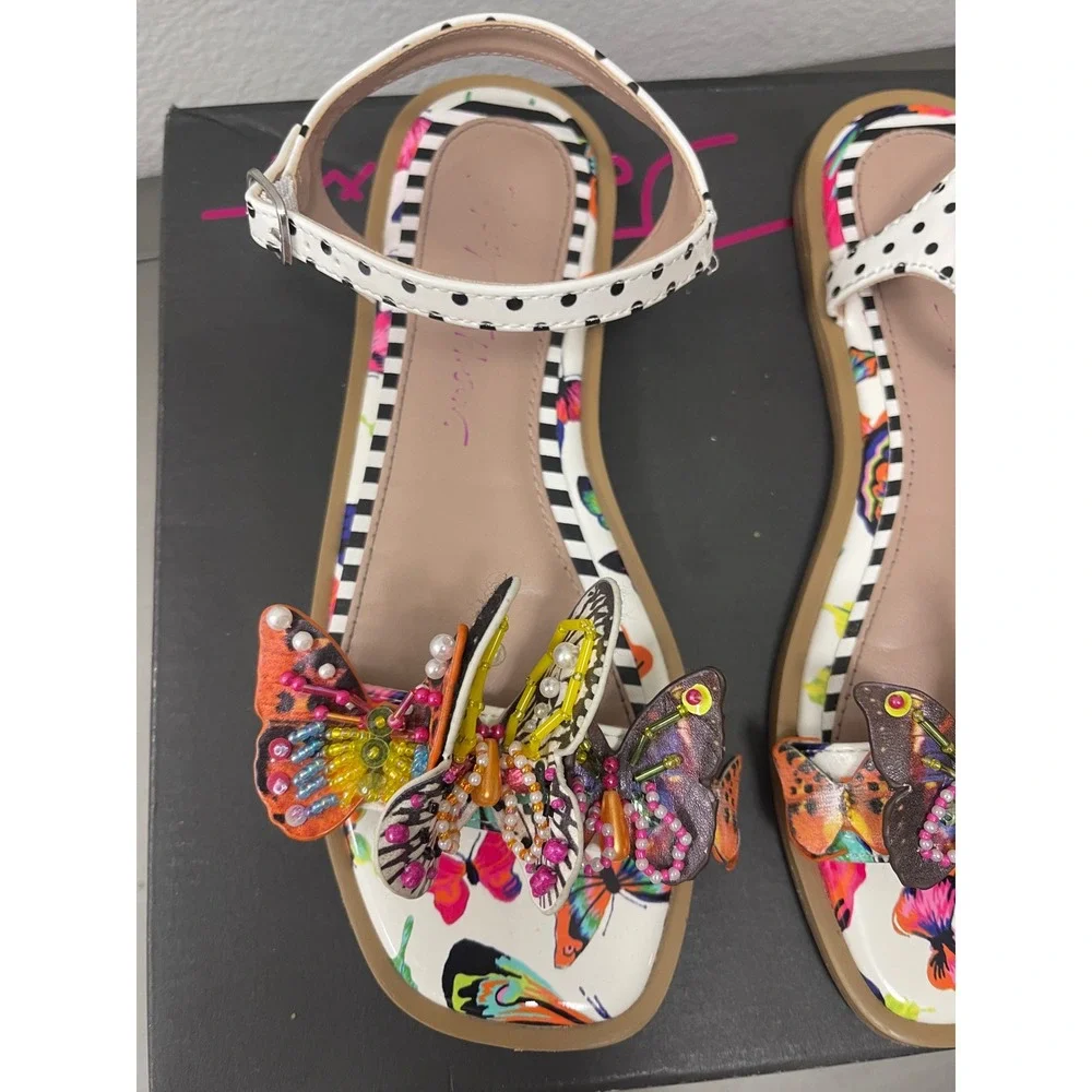 Betsey Johnson Kids Butterfly Embellished Flat Sandals Polka Dot White Multi 3